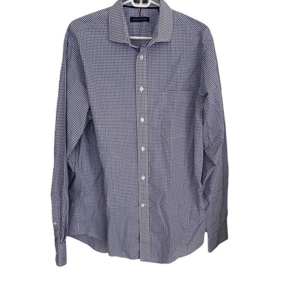Tommy Hilfiger Blue/White Checkered Long Sleeve Button Down Regular Fit Sz L - Picture 1 of 7